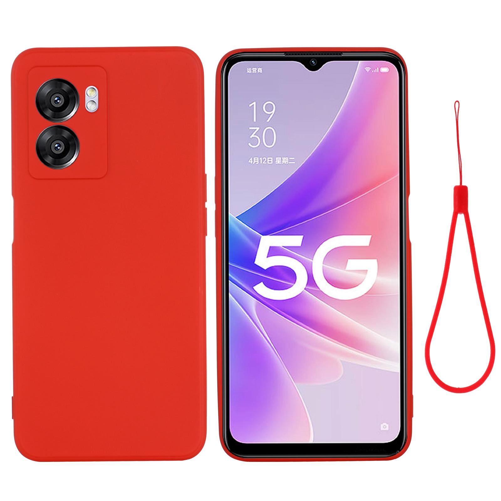 

For OnePlus Nord N300 5G Case Liquid Silicone Slim Phone Cover with Wrist Strap Red