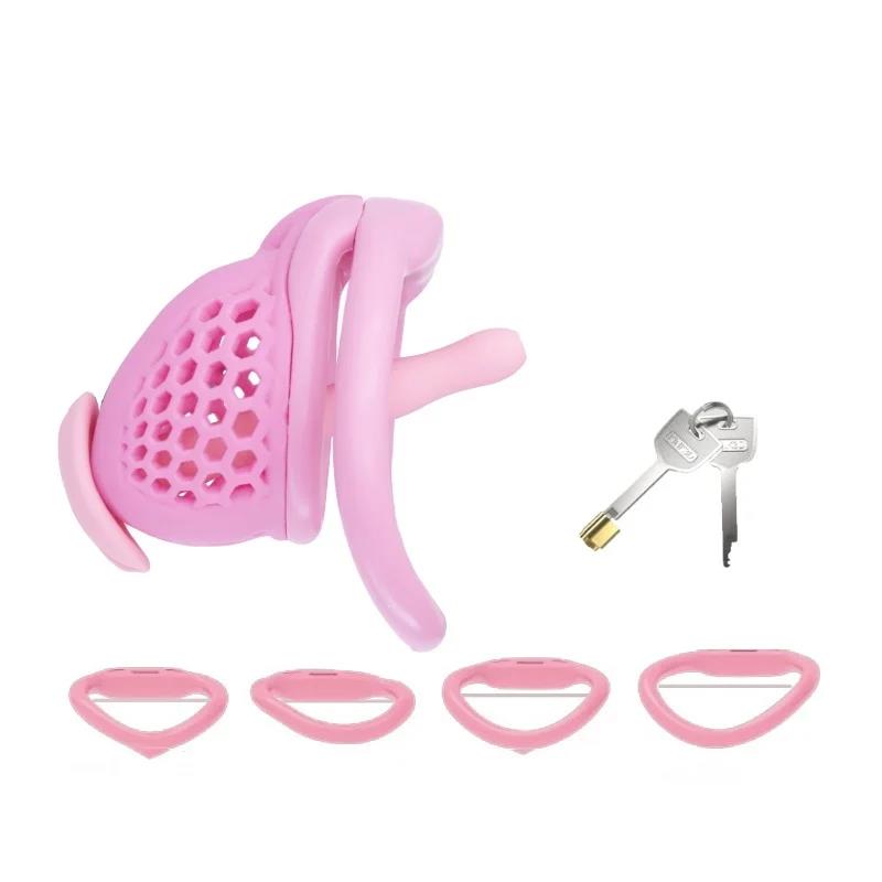 2025 New Male Chastity Cage Embedded Small Lock with Soft Silicone Catheter and 4 Size Cock Rings Adult Abstinence Sex Toys for Men Intimate Pleasure 