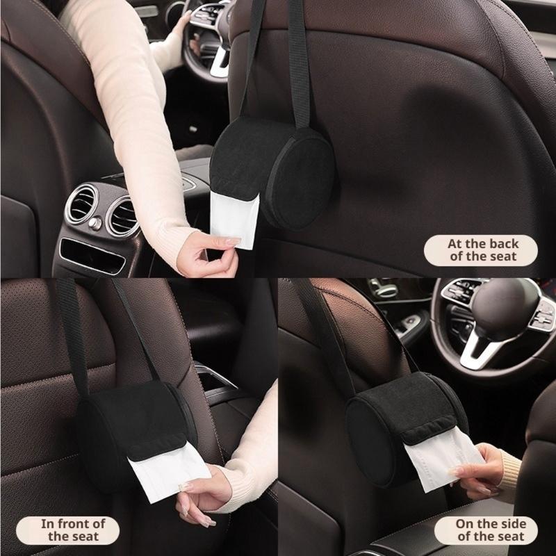 Headrest Tissue Dispenser for Cars with Quick Pull Opening, Soft Fabric Storage, and Easy Access Napkin Bag