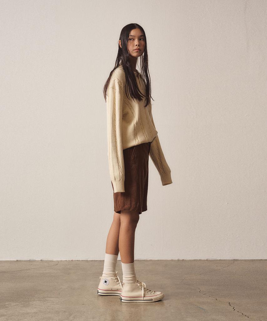 EZIO WOMEN W Cable 3-Button Collar Casual Knit_Ivory