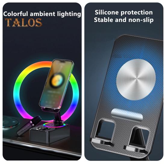 Držák mobilního telefonu 2 v 1 Přenosný reproduktor Stabilní připojení Dobíjecí držák pro reproduktor kompatibilní s Bluetooth se světlem