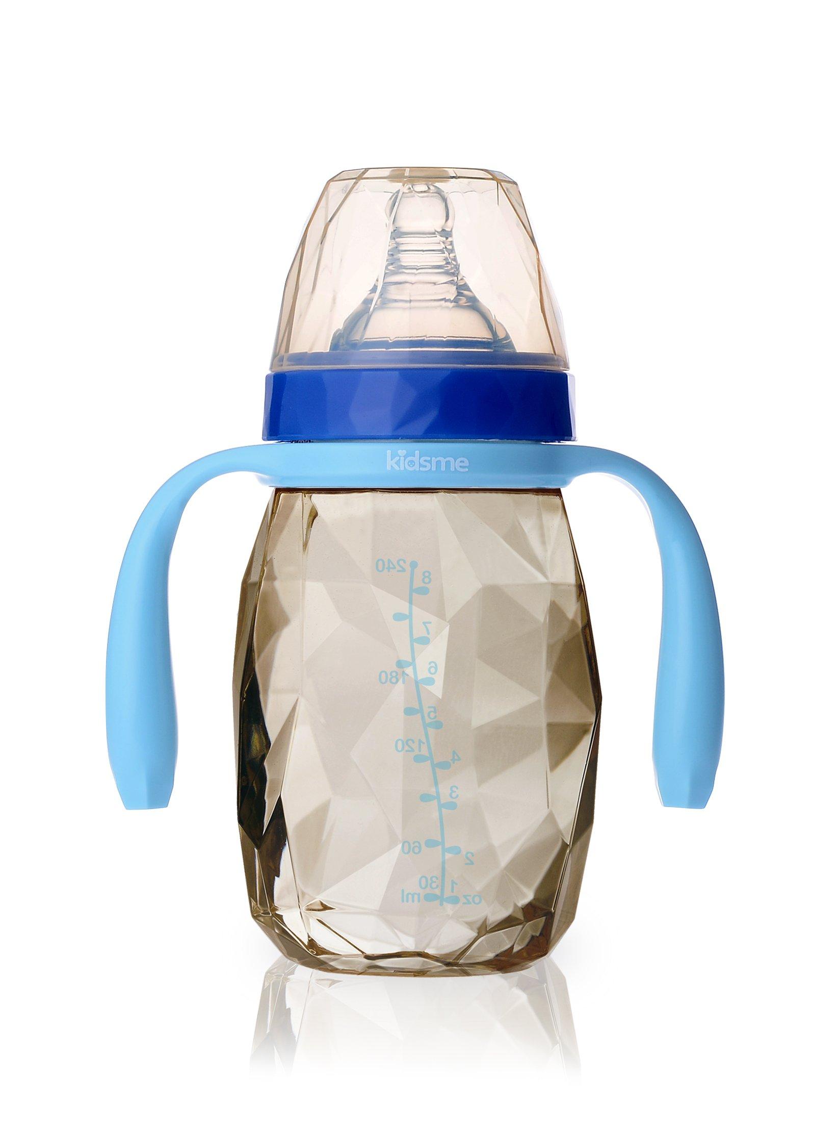 

kidsme PPSU Diamond 240ml with for babies from 6 months The first baby Bottle, Handle, onwards. world s diamond-shaped bottle! Aquamarine.