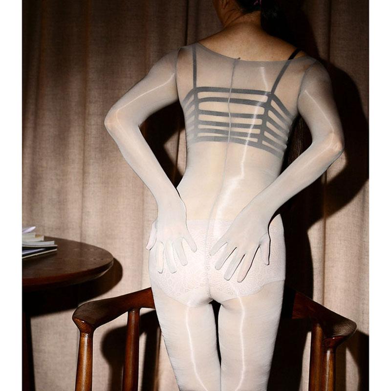 Glänzender Separater Finger Zeh Bodystocking Penis Hülle Offener Schritt Bodysuit Strumpfhosen Zentai Angenäht Transparent Sexy Dessous