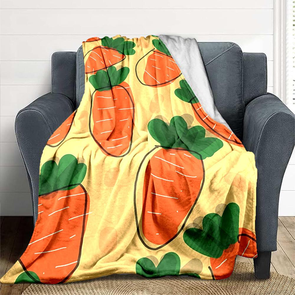 1pc Carrot Pattern Print Blanket   Lightweight Flannel Throw Blanket For Sofa, Bed, Living Room, Office, Outdoor Travel, Camping