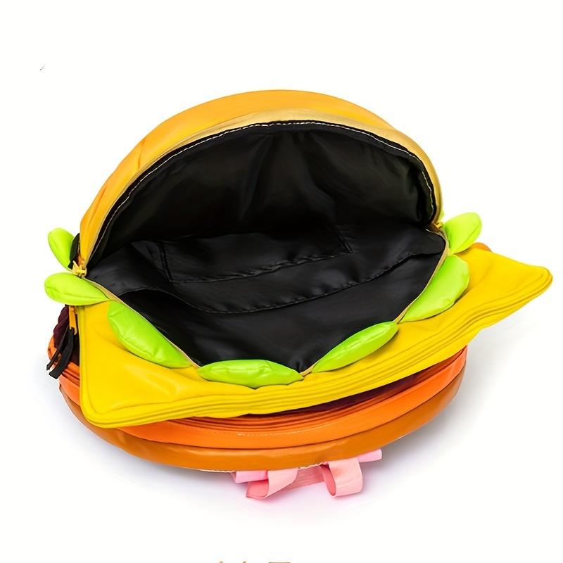 Plecak z motywem hamburgera, tornister z uroczym burgerem z kreskówek, kreatywny okrągły plecak na co dzień