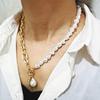 Vintage Baroque Pearl Necklace with Irregular Alloy Portrait Pendant