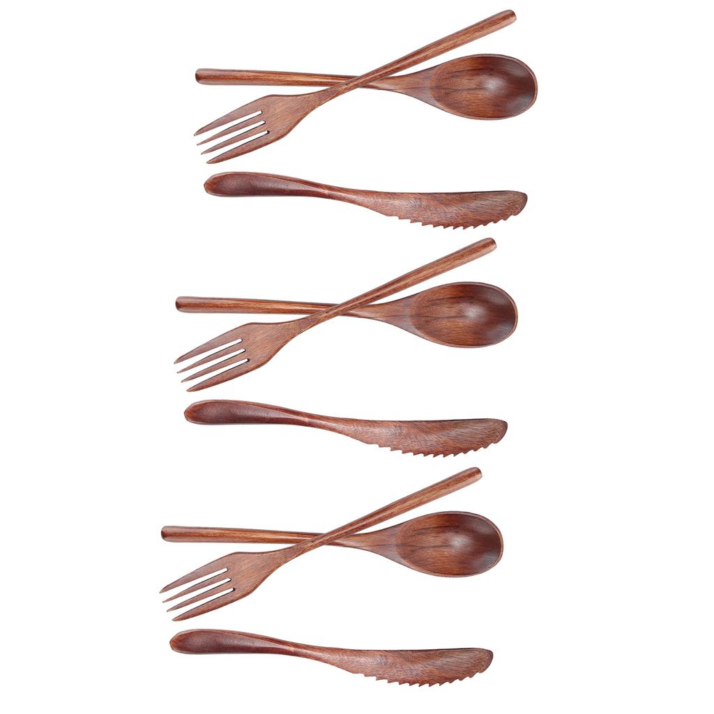 3er Set Geschirr Holzgabel Löffel Messer Set Küchenbesteck für Zuhause Café Restaurant