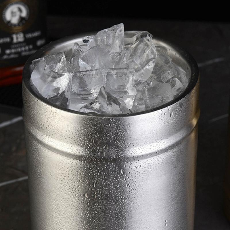 Eiskübel aus Edelstahl Isolierter Eiskübel mit Deckel Doppelwandig Party-Getränkebehälter Bequemer Tragegriff