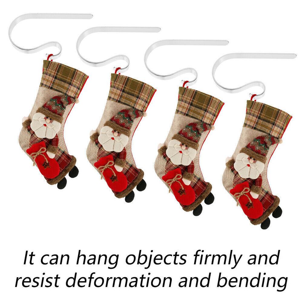 4Pcs Christmas Stocking Holder Fireplace Hanger Hooks Adjustable Metal Stocking Hook for Party Chris