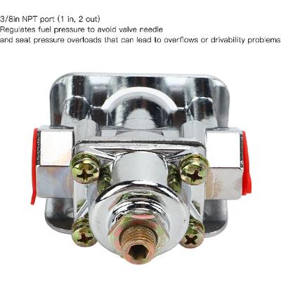 Régulateur de Pression de Carburant FOUF Bypass Billet avec Entrée et Sortie 3/8'' NPT, Compatible avec l'Essence, Régulateur de Pression de Carburant de Carburateur Réglable