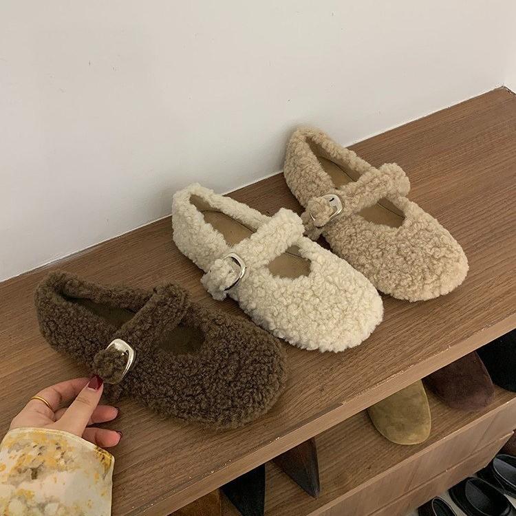 Retro gentle plush and fluffy shoes for women's 2025 autumn and winter new cute with skirt cotton shoes one pedal Doudou shoes