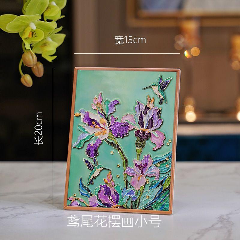 

Ceramic Iris Flower Decorative Porcelain Plate Painting Room Table Decoration Entrance Hall Luxury High-end Display Painting