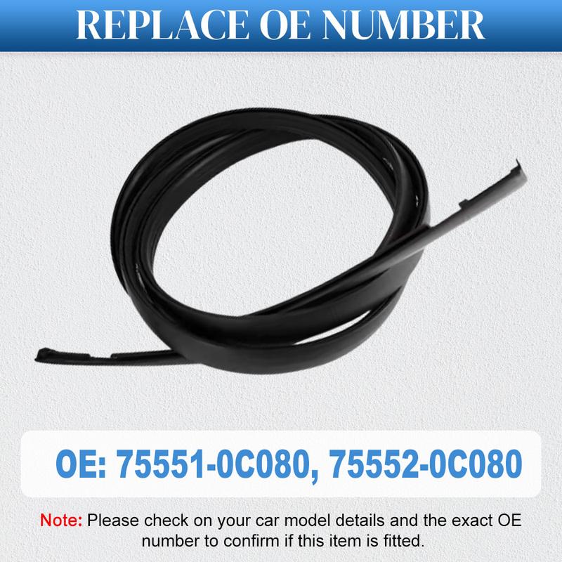 For Toyota Sequoia 2008- Pair Left Right Car Roof Drip Finish Moulding Seal Strips Trim Black Rubber 75551-0C080 75552-0C080