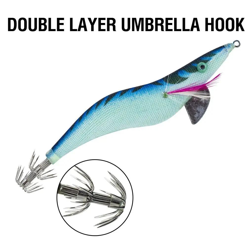 Durable ABS Wood Shrimp Lures Green Blue Red Yellow 10cm Squid Hook Jigs Octopus Lure Fishing Accessories