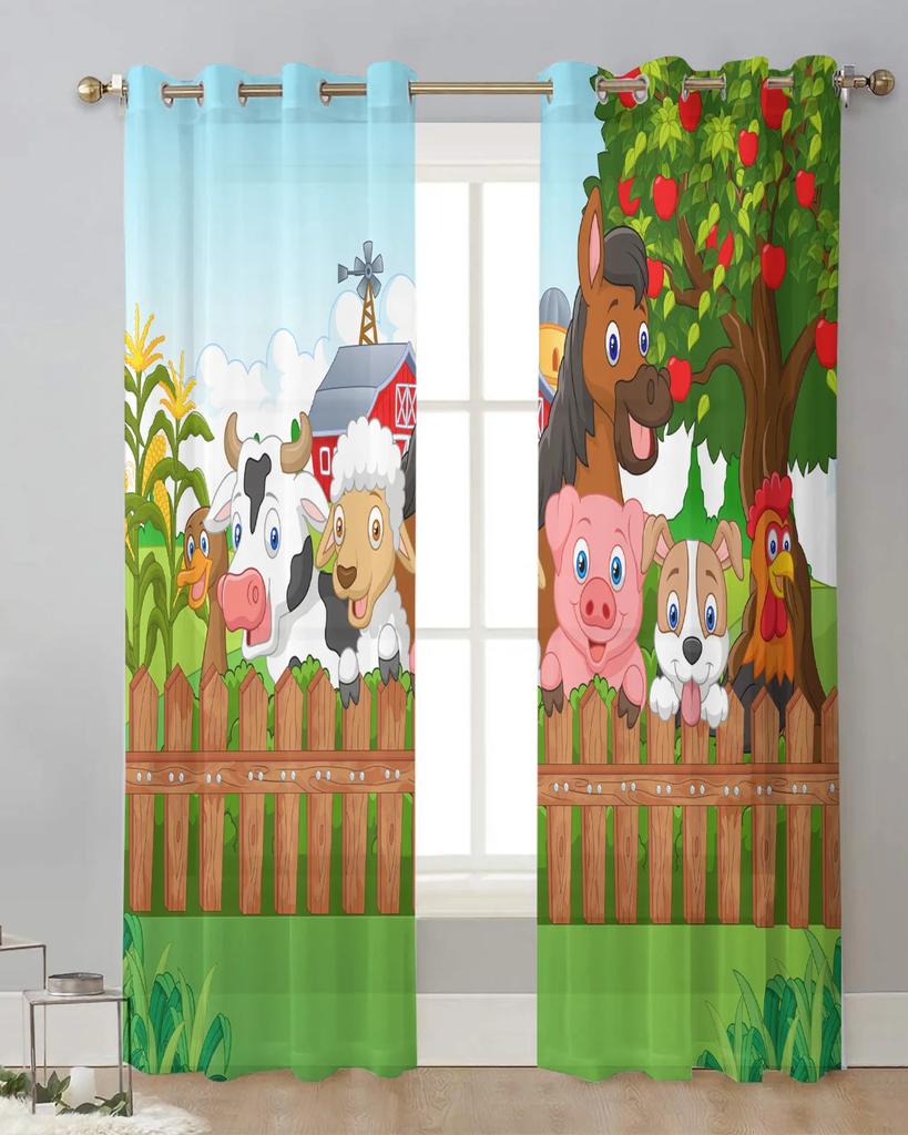 Cartoon Animals Farm Sheer Curtains Living Room Window Tulle Curtains For Bedroom Kitchen Home Decoration Voile Drapes