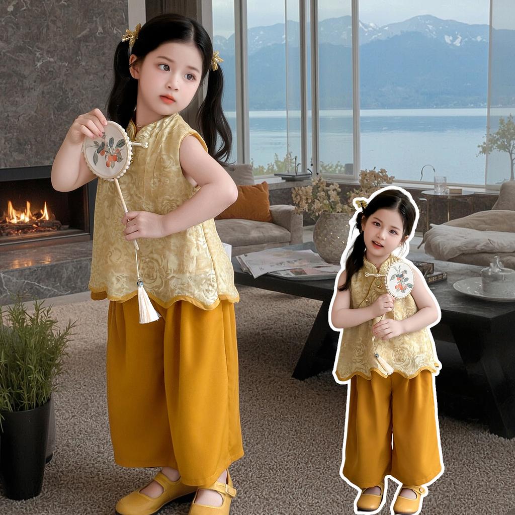 Girls' Summer Style Chinese Style Set 2026 New Hanfu Baby New Chinese Style Sleeveless Top Wide Leg Pants Summer Tang Dress