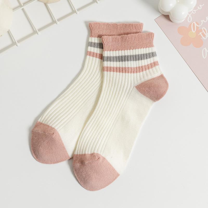 5/10 Pairs Casual Spring Summer Socks for Children Short Cuff Fresh Striped Color Block Boat Socks Academic Style Cute Embroidered Floral Socks
