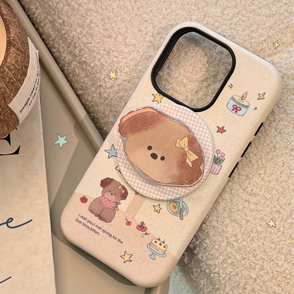 Cute Cute Puppy Magnetic Stent IPhone Case IPhone 16 Suitable for 13 Philin 15 Promax Hard 14 Korean