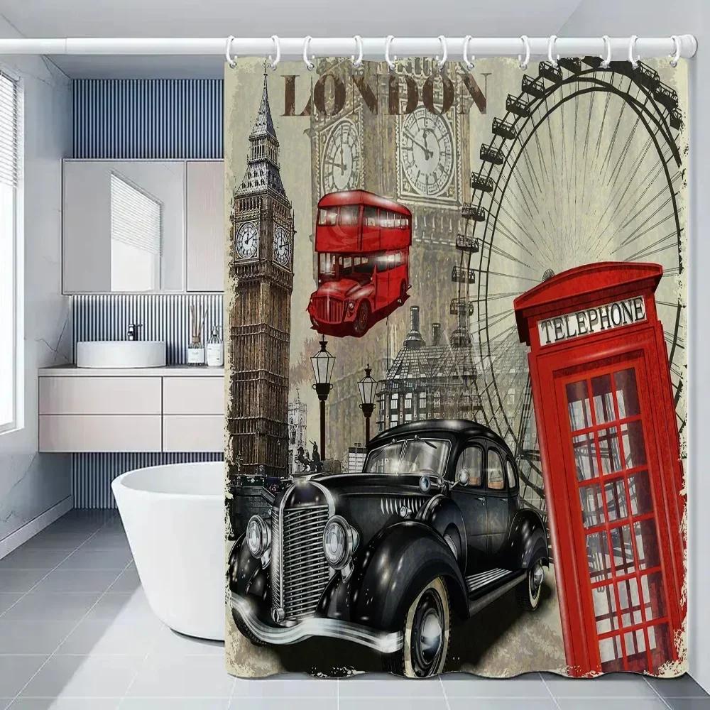 

London Paris Scenic Printed Curtains For Bedrooms Bathroom Shower Curtain Folding Partition Accessories Bath Things The Set Home W60H190(CM)-1 Pcs