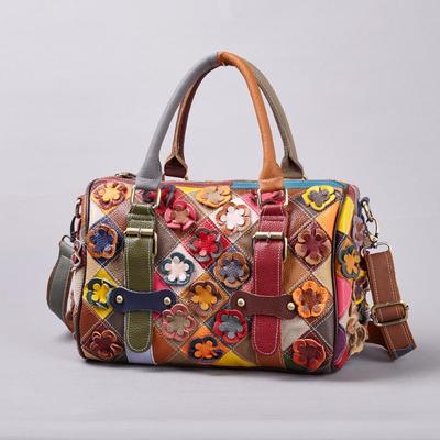 Genuine Leather Retro Patchwork Floral Crossbody Handbag