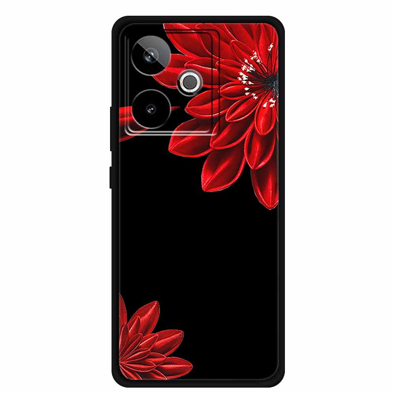 For Realme GT7 GT 7T Case Cute Floral Retro Black Silicone Soft Case Back Cover for Realme GT 7 TPU Funda For Realme GT 7T Coque