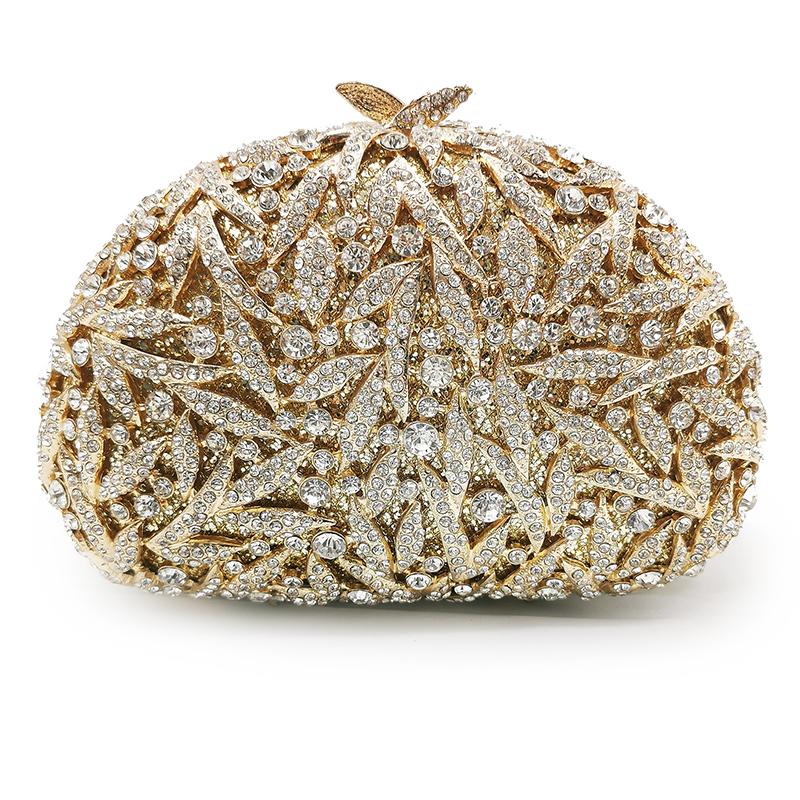 

Fuchsia/Rose Red Diamond Evening Bags Women Purses Clutch Luxury Designer Purse Women Semicircular Crystal Leaves Mini Handbags 18.5cmX12cmX10cm