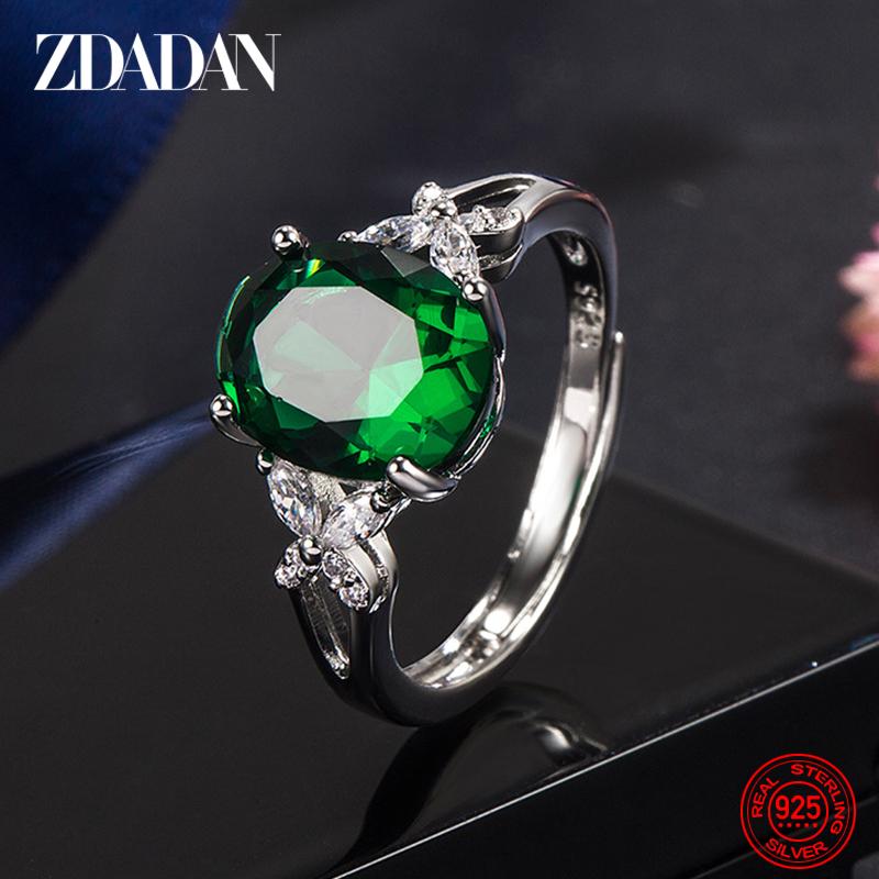 925 Silver Oval Emerald Adjuastable Ring for Women Fashion Jewelry