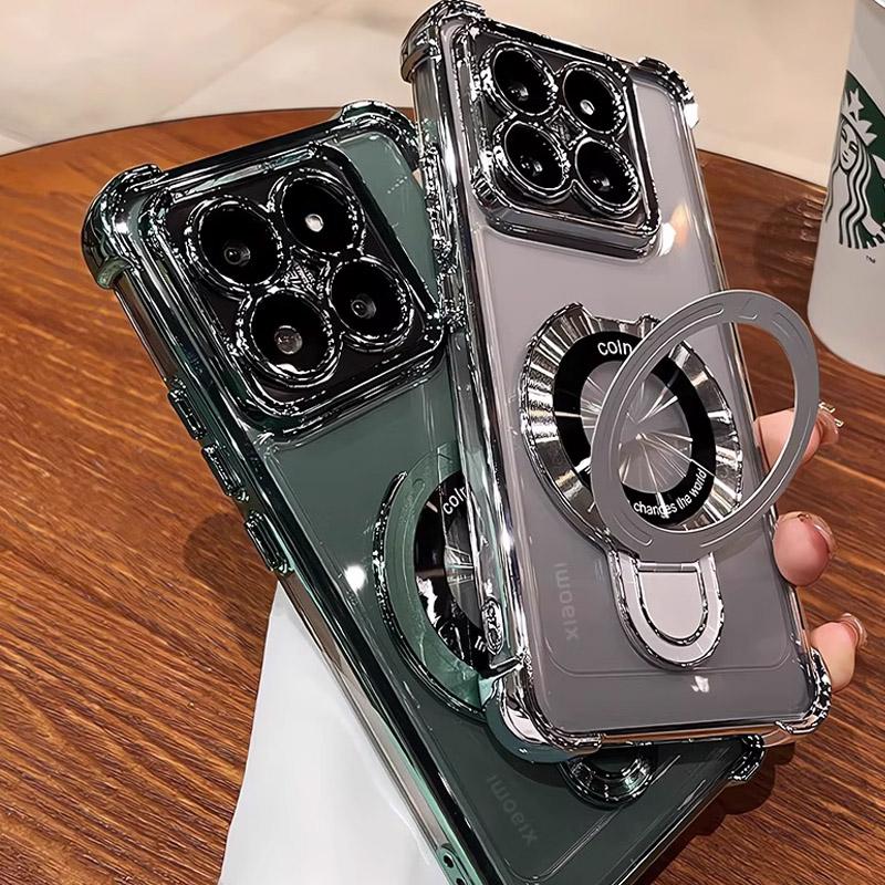 For Xiaomi 15T Pro Transparent Shockproof Magnetic Bracket Phone Case For Xiaomi 17 Pro Max 13T 14T 15T Pro 15 Ultra Stand Cover