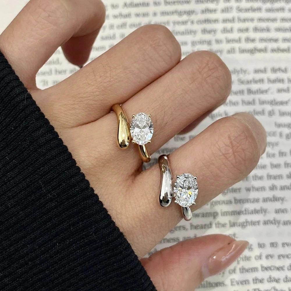 Anéis de Moissanite Exquisitos - Banhados para Mulheres Torcido Ajustável Alta Qualidade Aliança de Casamento Joias Finas Presentes