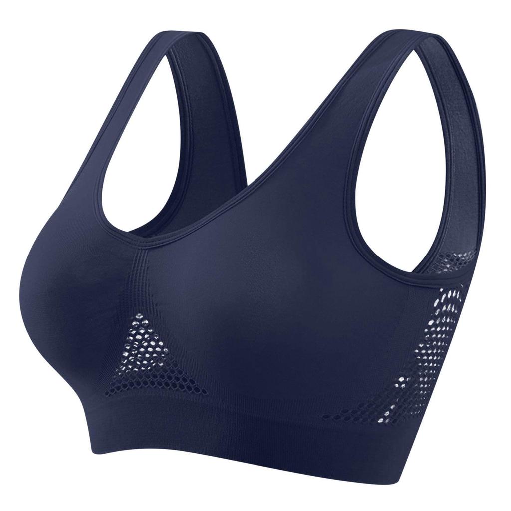 Women's Plus Size Wireless Sports Bra with Breathable Mesh for Yoga and Running