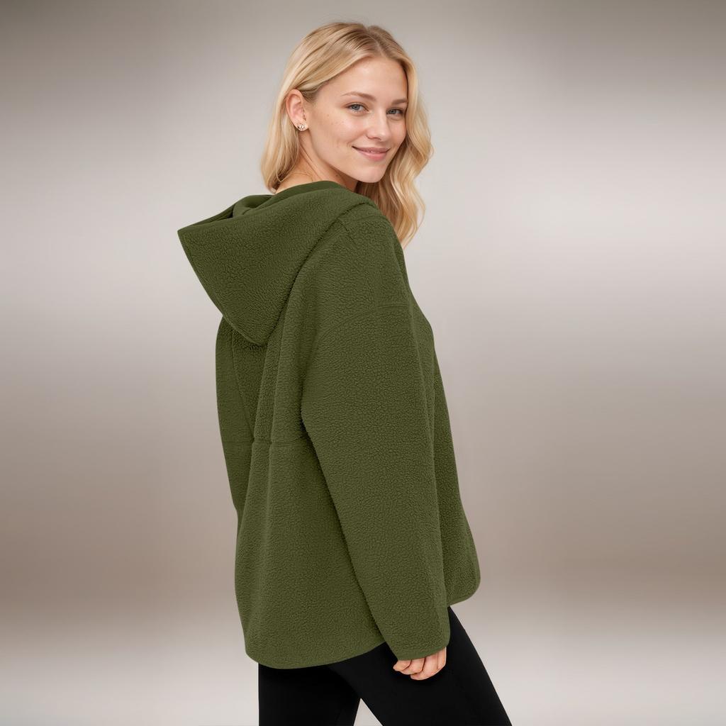 Women's Fashionable Solid Color Long Sleeved Pocket Zipper Hooded Sweatshirt Pullover Sweatshirt Top