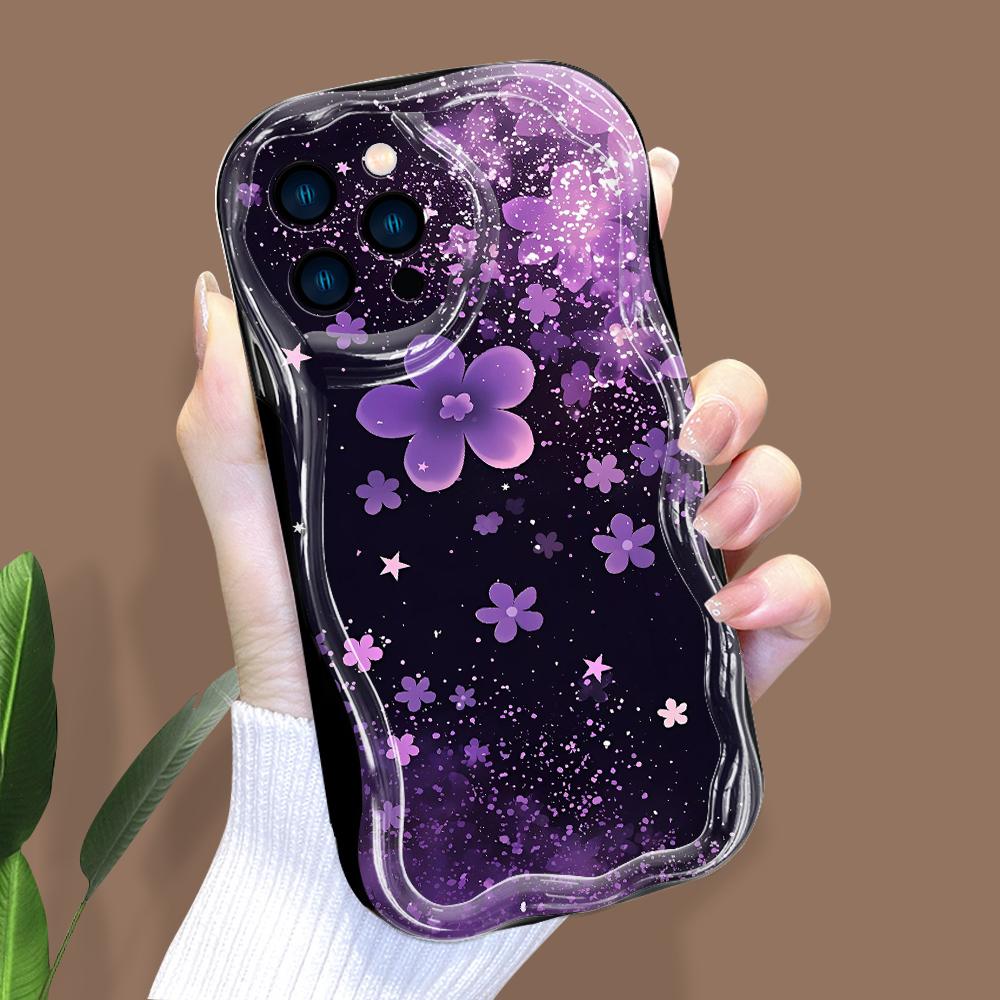 Cartoon Pattern Cream Texture Casing Wavy Edge Soft Silicone Cover Phone Case for IPhone Samsung Huawei Honor Xiaomi Redmi Infinix Tecno