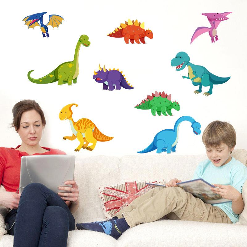 DIY Colorful Dinosaur Wall Stickers for Kids Removable Nursery Kindergarten Living Room Decor Cartoon Dino Decals Easy Peel & Stick
