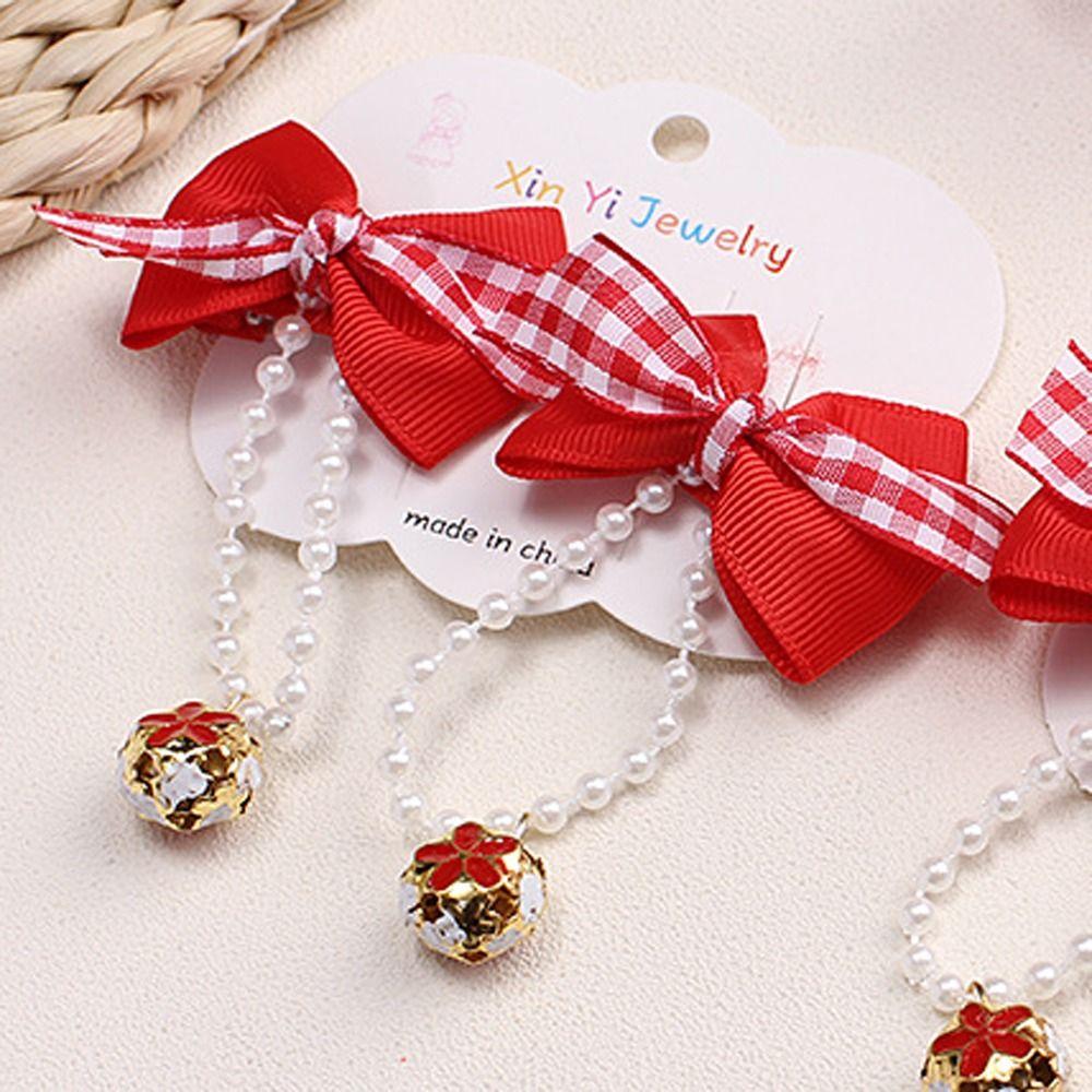 2pcs Chinese Style Baby Wig Hairpin Curly Red Bowknot Hairclip Children's Bow Wig  New Year Festive