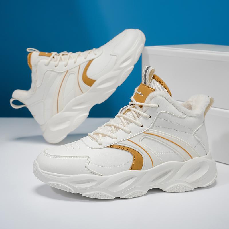 Mens Sports Shoes 2026 New High Top Velvet Warm Leather Color Matching Anti Slip Daily Commuting Trendy Casual Sneakers Man