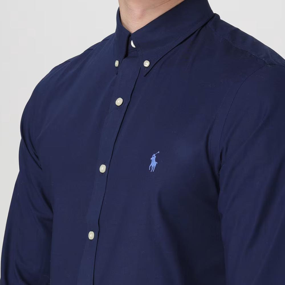 Polo Ralph Lauren Solid Color Polo Collar Slim Fit Long Sleeve Shirt Men Shirts Navy-Blue 710928254001-001