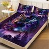 3pcs Purple Fitted Sheet Sets 3D Printed Dramatic Valley Flowers Wolve And Fox  Gifts For Teen Boys Soft Washable Flat Sheet