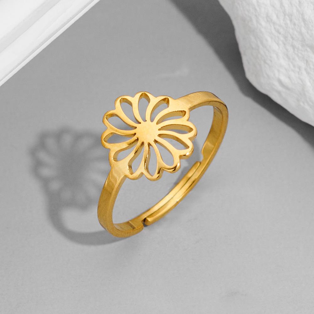 Adjustable Stainless Steel Daisy Flower Ring - Minimalist Design