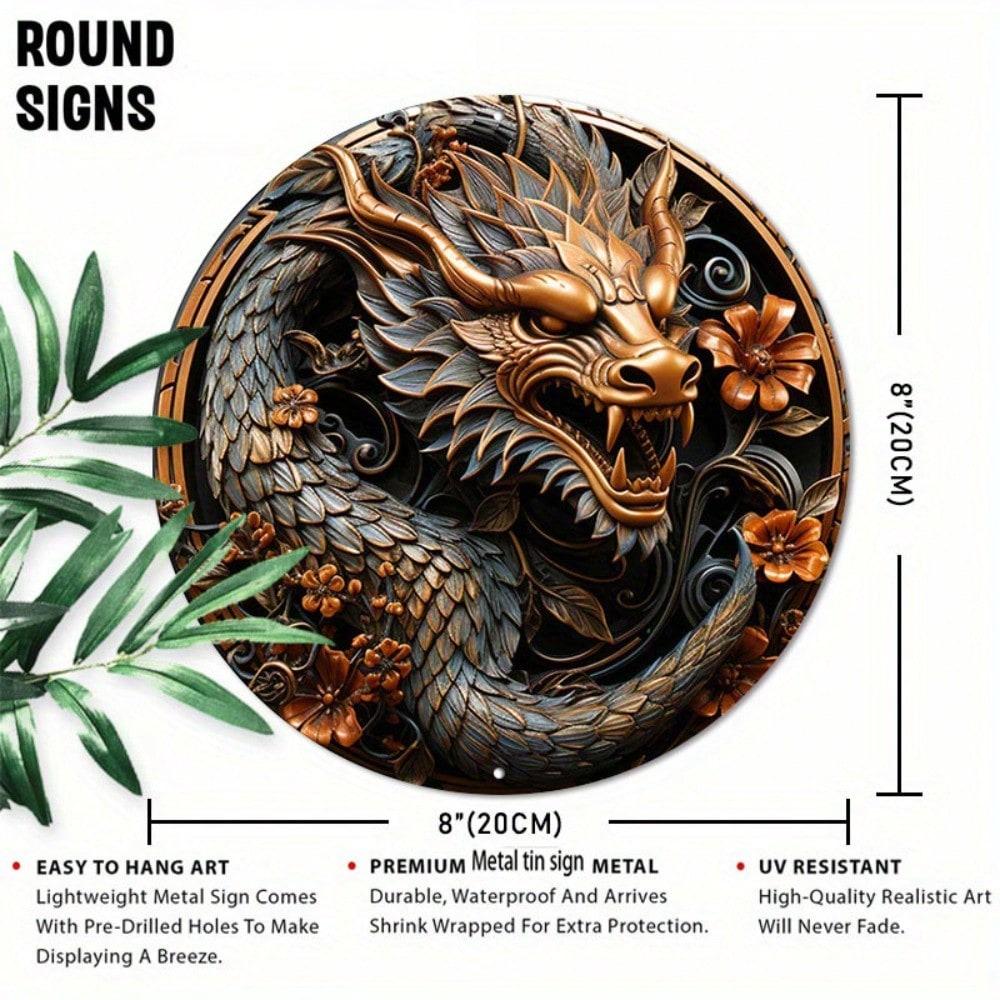 Metal Wall Art Dragon Sign Round 8x8 Home Decor Office Gift разноцветный