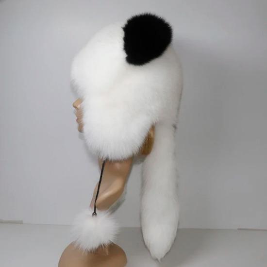 

Real Fox Fur Hat With Tail Winter Women Luxury Genuine Fox Fur Ear Protection Hats Natural Warm Quality Fox Fur Lady Caps Adjustable 52cm-60cm