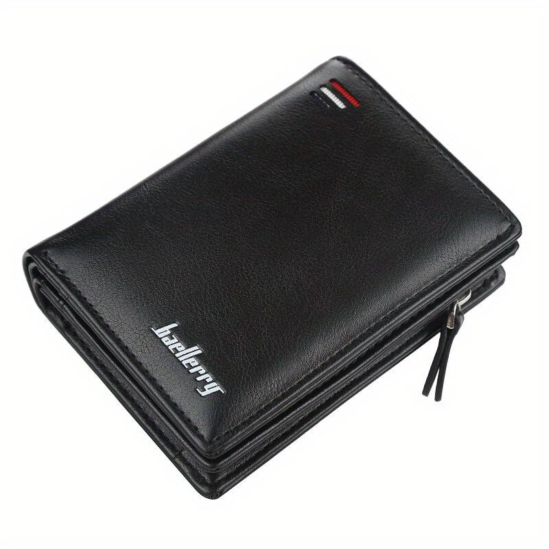 Men PU Leather Short Wallet with Zipper Coin Pocket Vintage Big Capacity Male Short Money Purse Card Holder