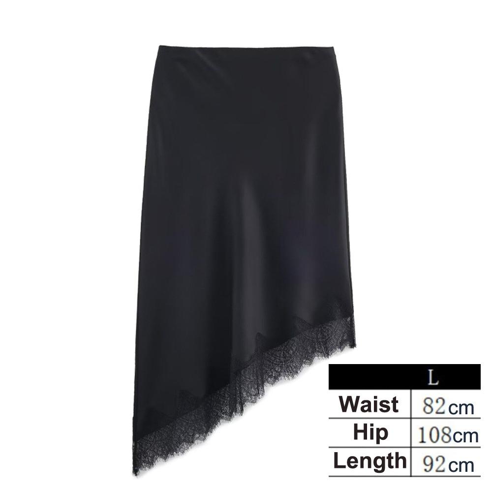 

Lace Satin Half Slip Dress Elastic Lace Underskirt Fashion Satin Midi Skirt for Girls Black-L
