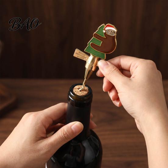 Novelty Wine Bottle Opener Zinc Alloy Christmas Opener, Enamel Hat/Gift/Bear/Dachshund Design, Ergonomic Double Wing Handle Corkscrew, Decorative Cork