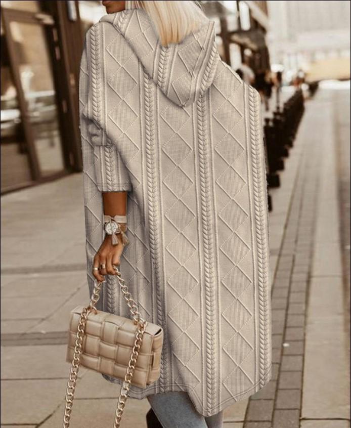 

Жіноче довге пальто-тренч з капюшоном, в язане косами, з кишенями, осінь/зима 2024 S