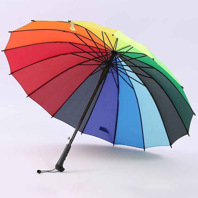 

16 К Радужный большой зонт от дождя, модный ветрозащитный зонтик с длинной ручкой, прочный водонепроницаемый женский зонт от солнца и дождя