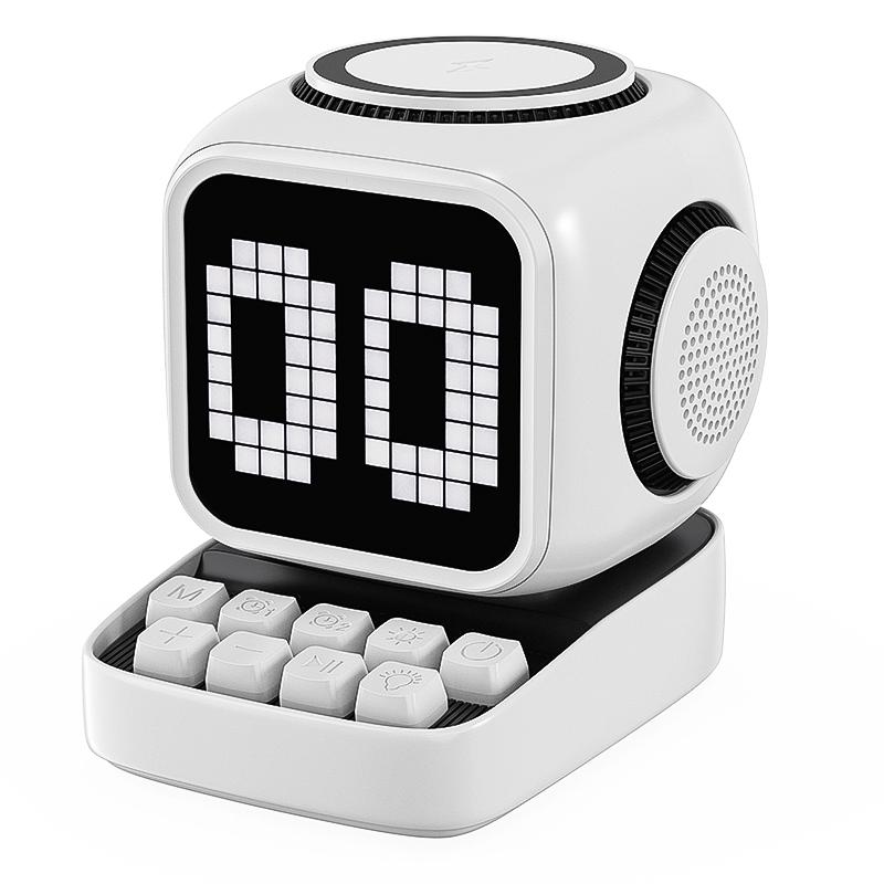 Little Magic Cube Smart Bluetooth Speaker with Magnetic Wireless Charger, Alarm Clock, White Noise, and Retro Design