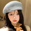Blue Knitted Hollow Beret Women's Korean Edition Versatile Face Show Small Bud Hat Head Circumstance Painter