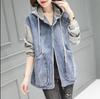 Women's Hooded Denim Jacket Spring Autumn Patchwork, Loose Large-sized Basic Jacket, Zipper Fashion Female Motorcycle Jacket