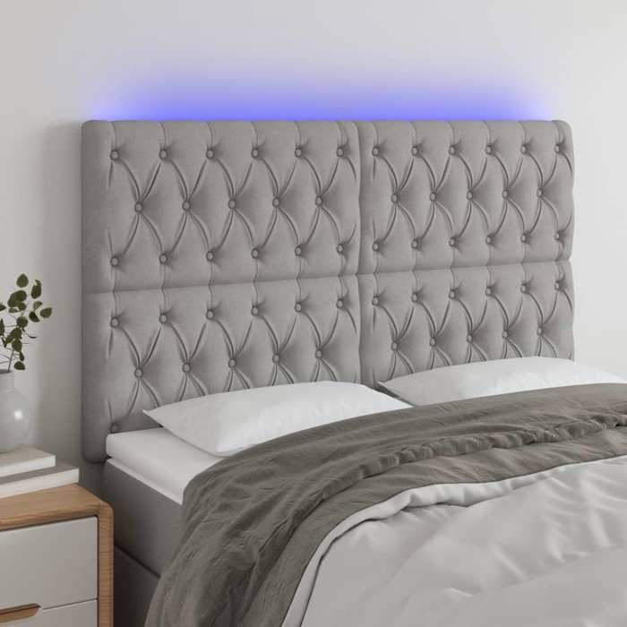 VidaXL Tête de Lit à LED Meuble de Chambre à Coucher Accessoire de Lit Double Tête de Cadre de Lit Intérieur Gris Clair 3122766