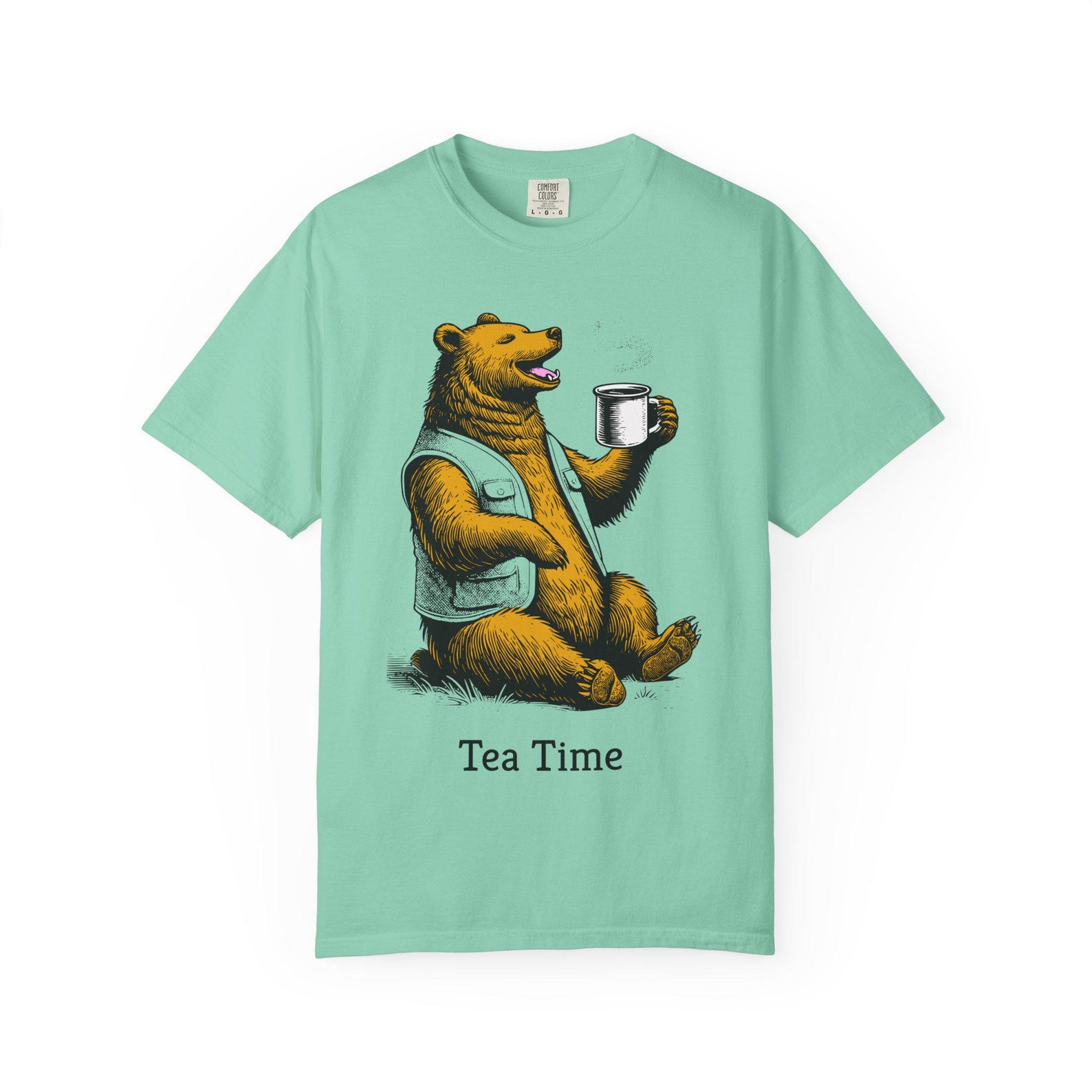 Tea Time Bear T-Shirt: Color Pop Vintage Style, Cozy Unisex Tee S